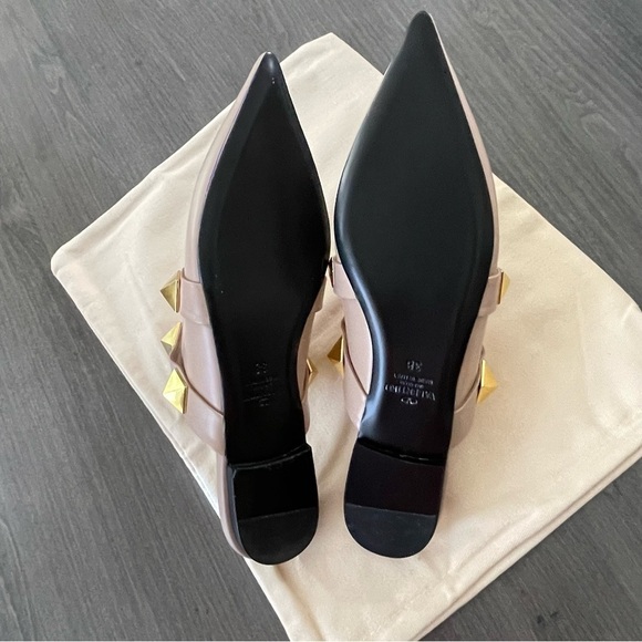 Valentino Beige Leather Rockstud-embellishment pointed-toe mules size 7.5 NEW! - Picture 5 of 12